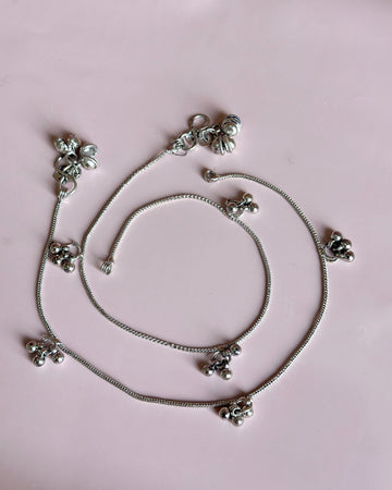 Tri Ghungru Payal – 13 Inches | Oxidised German Silver | Silent Ghungru For Women